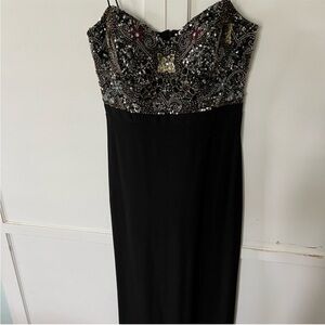 Silver and Black Sequin Strapless Mini Gown